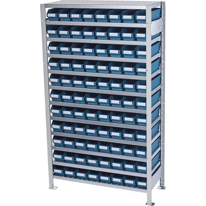 Boltless shelving unit with shelf bins, shelf unit height 1790 mm, basic shelf unit, depth 300 mm, 88 green bins.