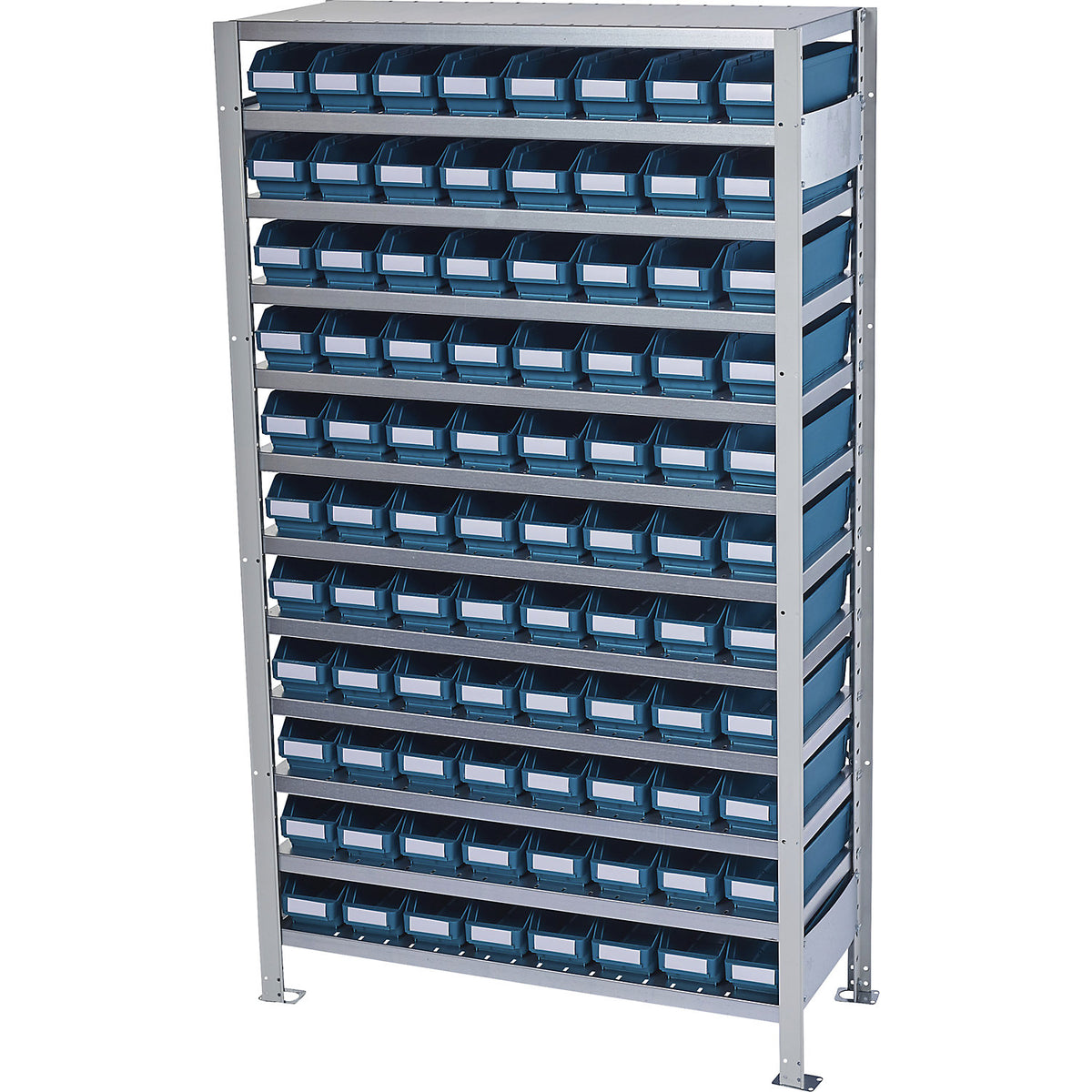 Boltless shelving unit with shelf bins, shelf unit height 1790 mm, basic shelf unit, depth 400 mm, 88 green bins.
