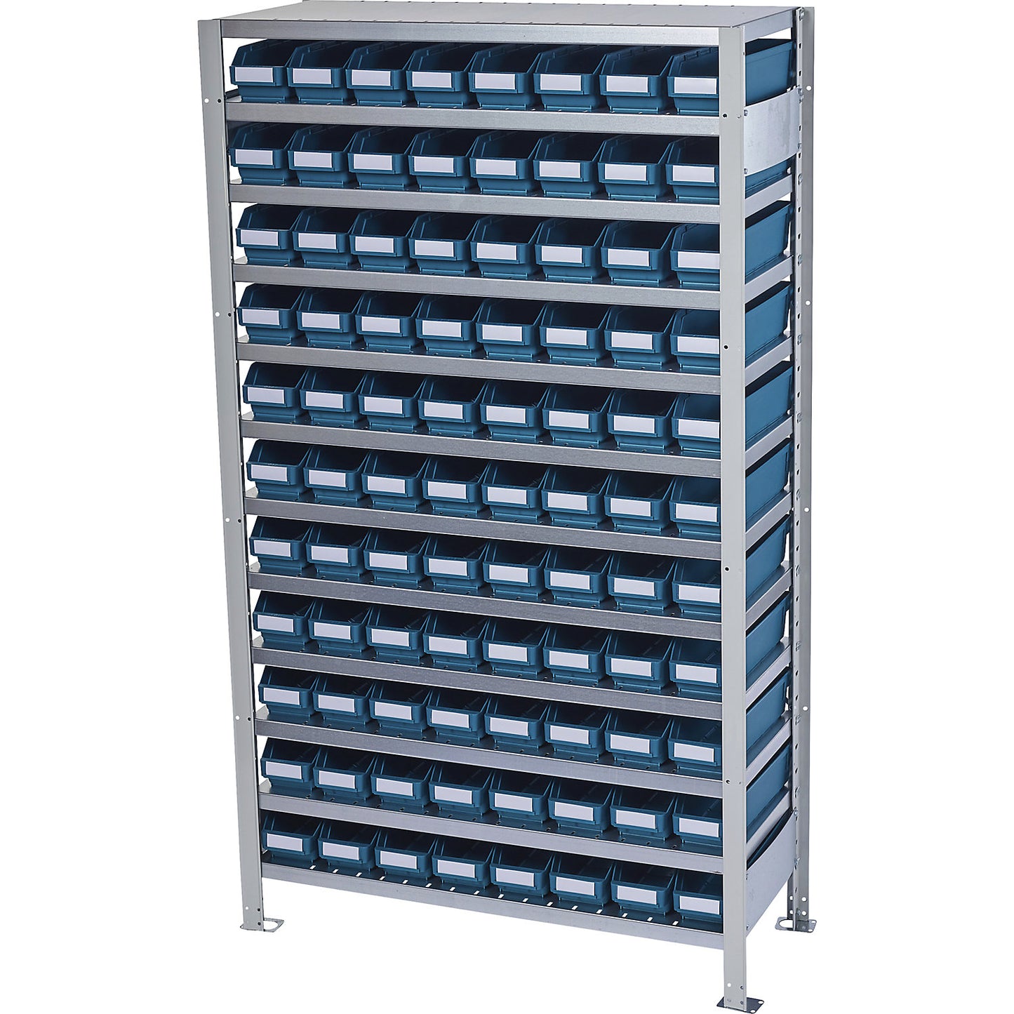 Boltless shelving unit with shelf bins, shelf unit height 1790 mm, basic shelf unit, depth 400 mm, 88 green bins.