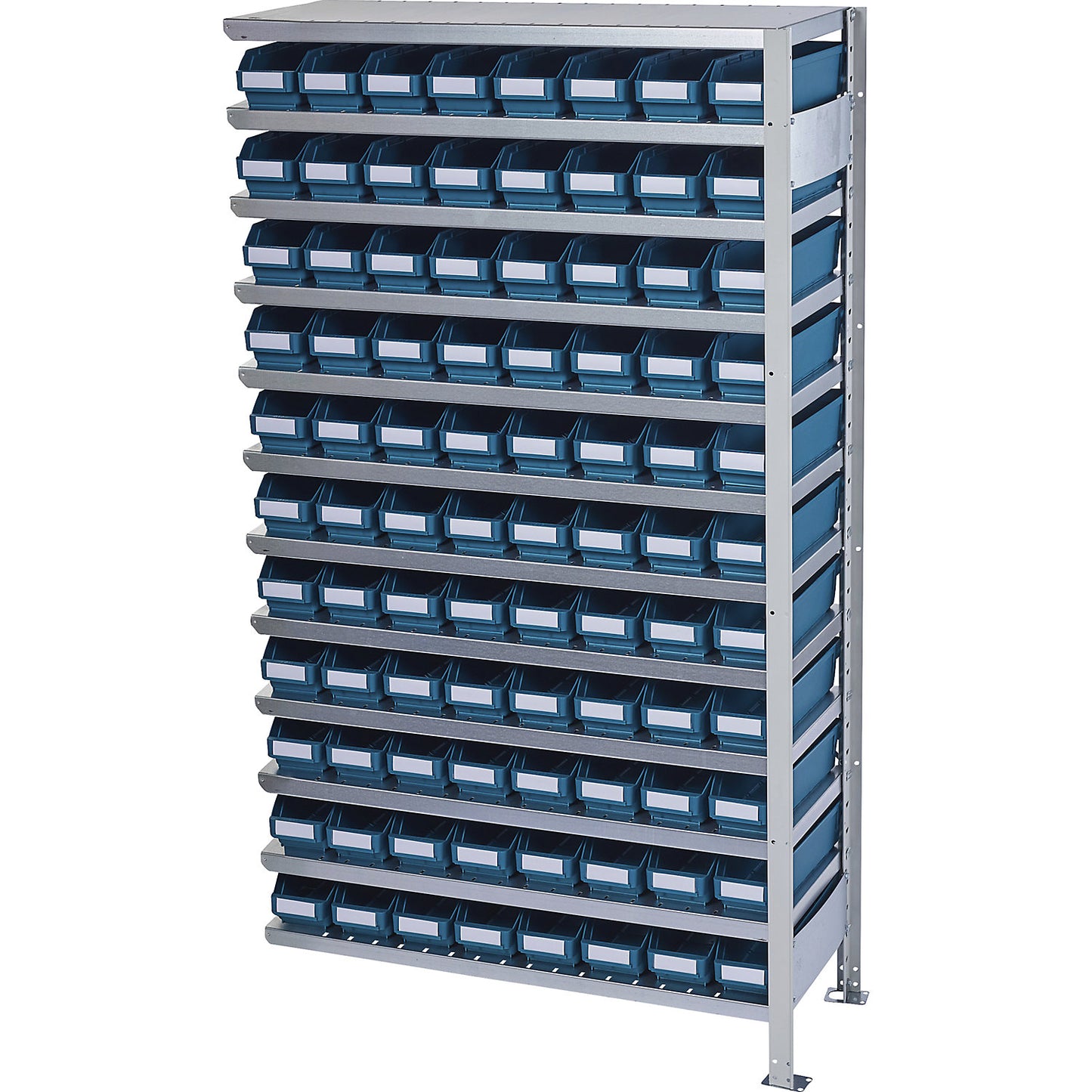 Boltless shelving unit with shelf bins, shelf unit height 1790 mm, extension shelf unit, depth 400 mm, 88 green bins.