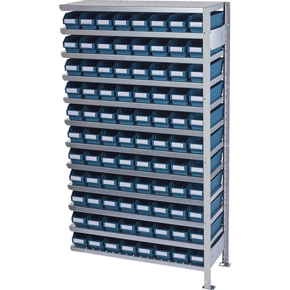 Boltless shelving unit with shelf bins, shelf unit height 1790 mm, extension shelf unit, depth 400 mm, 88 green bins.