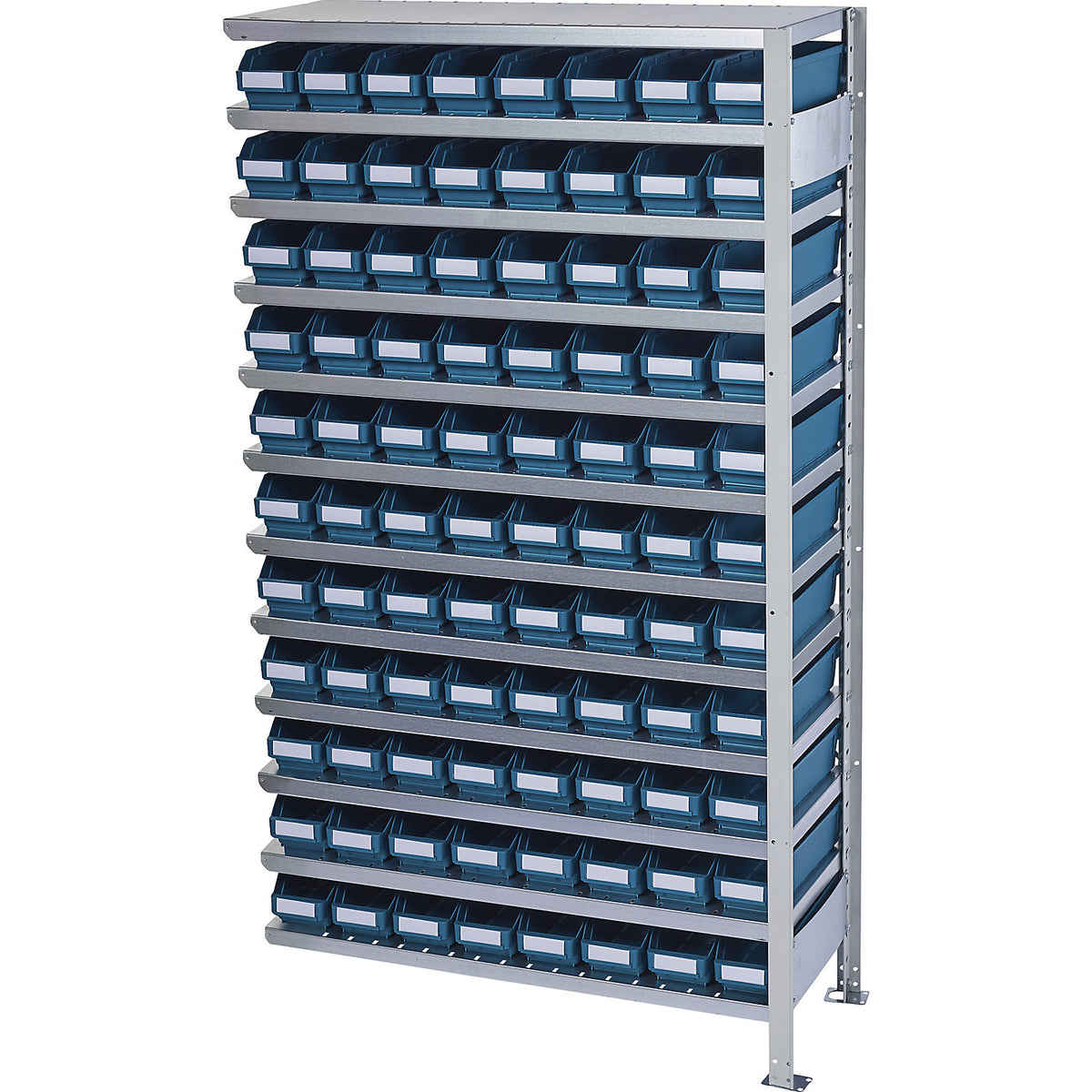 Boltless shelving unit with shelf bins, shelf unit height 1790 mm, extension shelf unit, depth 400 mm, 88 green bins.