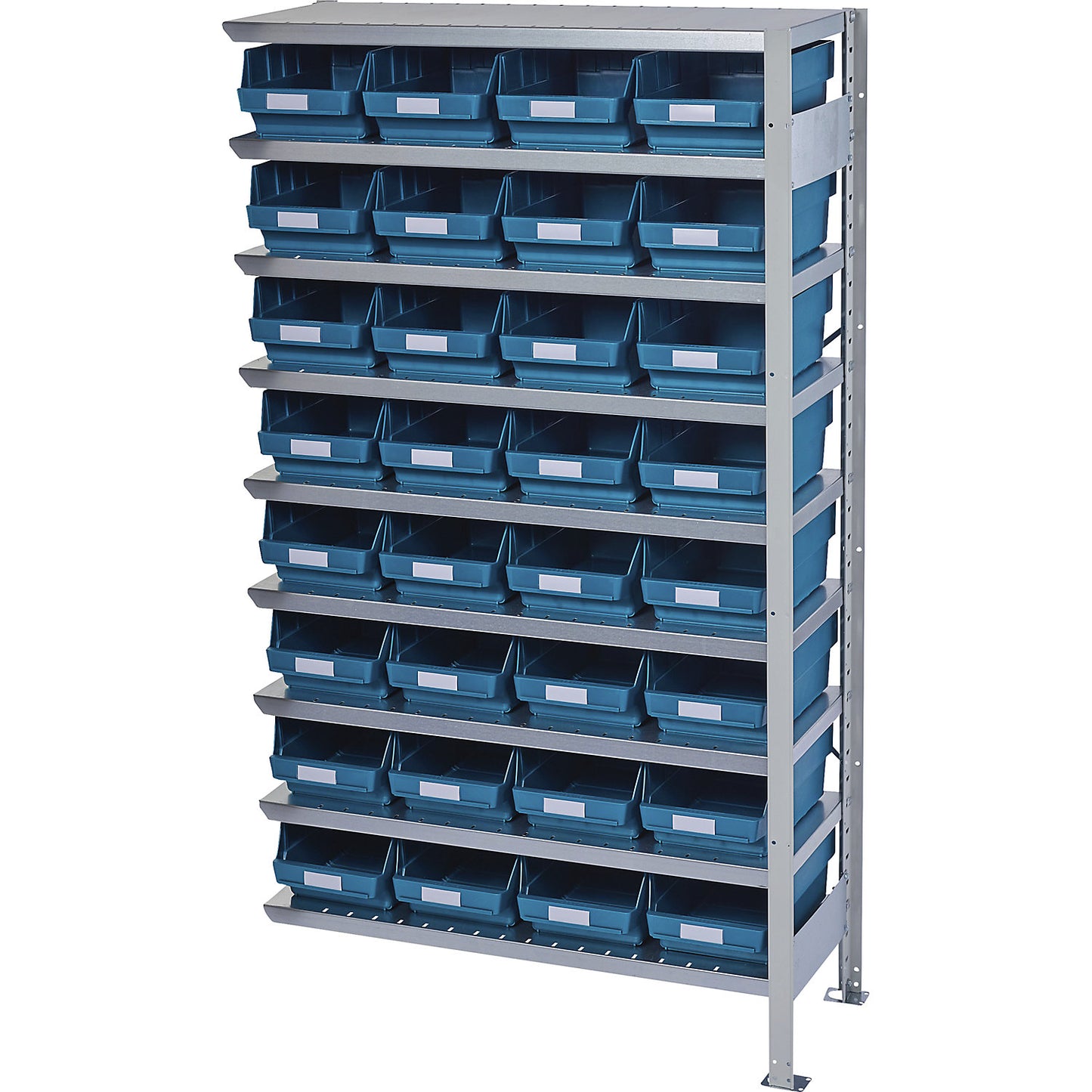 Boltless shelving unit with shelf bins, shelf unit height 1790 mm, extension shelf unit, depth 400 mm, 32 green bins.
