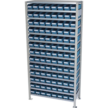Boltless shelving unit with shelf bins, shelf height 2100 mm, basic shelf unit, depth 300 mm, 104 green bins.