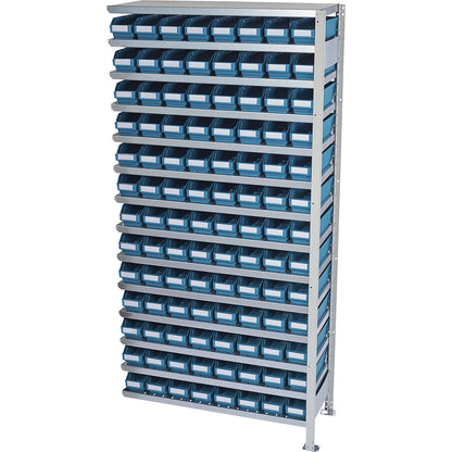 Boltless shelving unit with shelf bins, shelf height 2100 mm, extension shelf unit, depth 300 mm, 104 green bins.