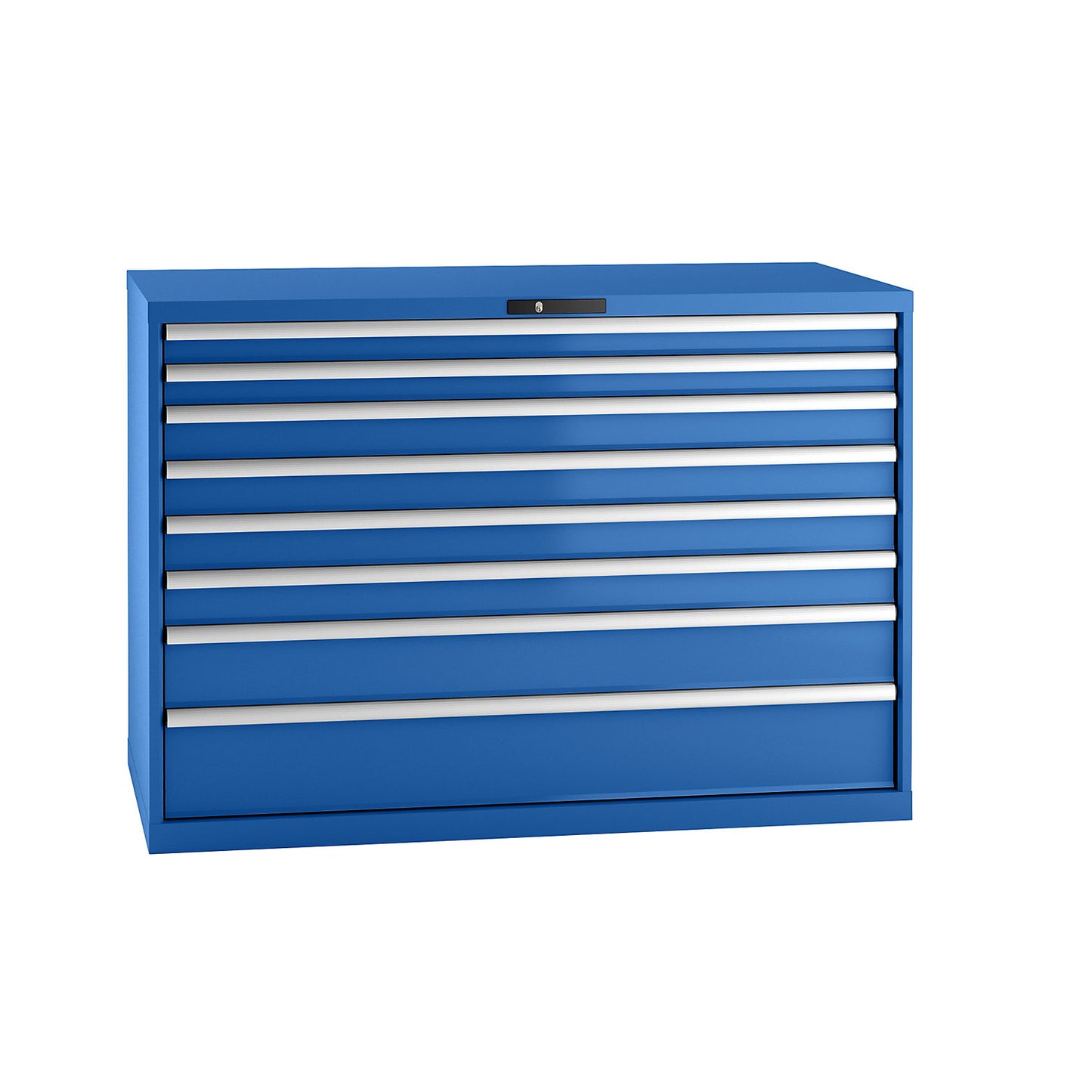 Drawer cupboard, sheet steel, HxW 1000 x 1431 mm, 8 drawers, max. load 75 kg, gentian blue.