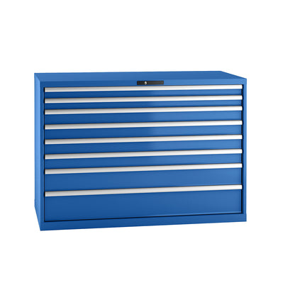 Drawer cupboard, sheet steel, HxW 1000 x 1431 mm, 8 drawers, max. load 75 kg, gentian blue.