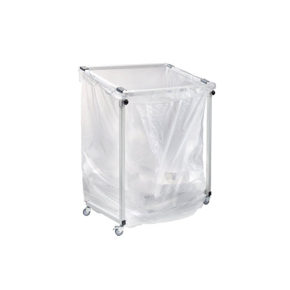 Large-capacity waste sack holder, for capacity 2500 l, mobile, made of square tubing.