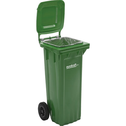 Plastic waste bin DIN EN 840, capacity 240 l, WxHxD 580 x 1100 x 740 mm, green.