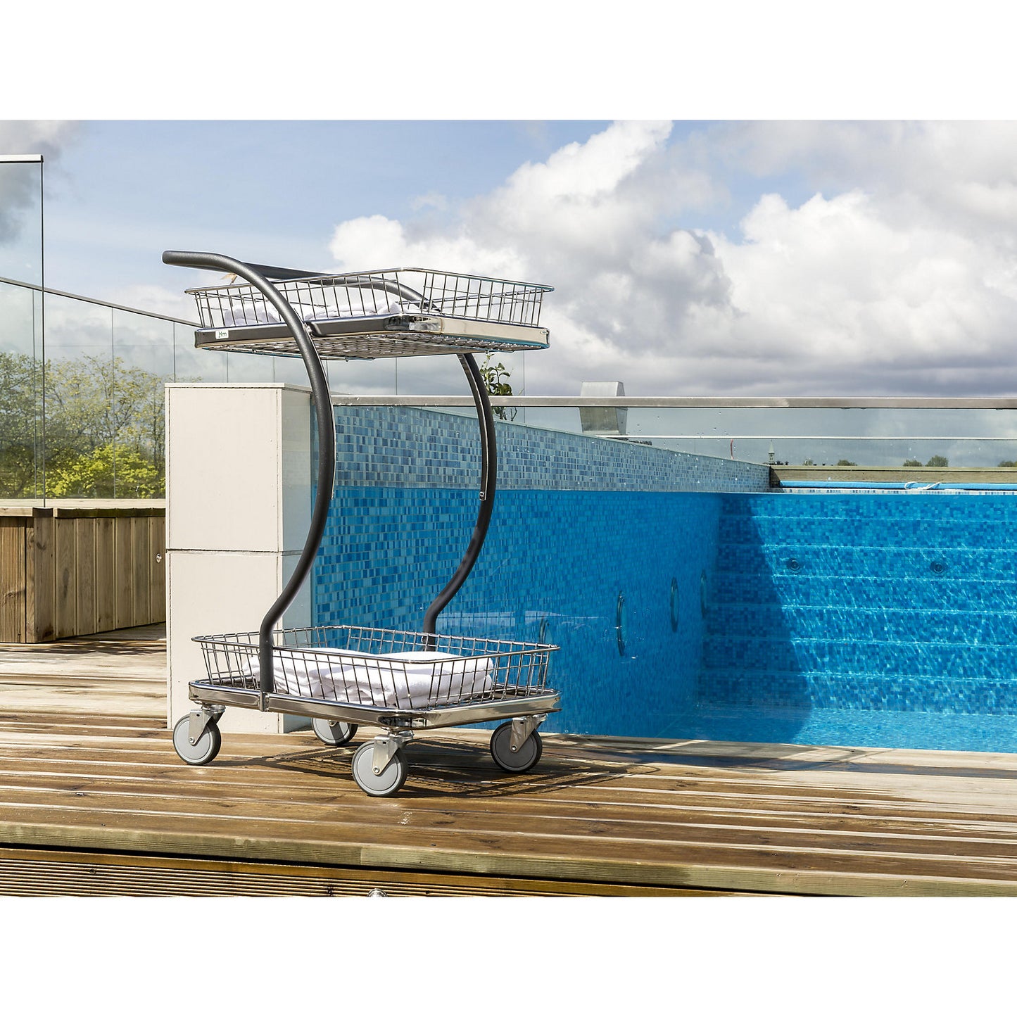 C-LINE shopping and table trolley, with 2 chrome plated wire baskets, shelf heights 160, 830 mm.
