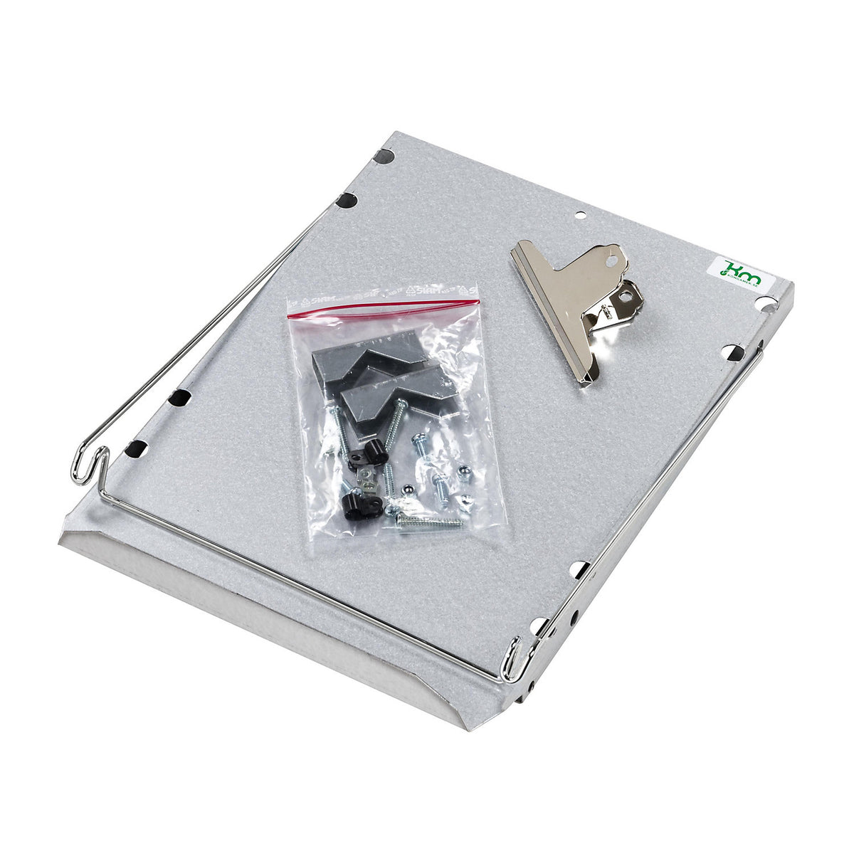 Writing board with clamp, LxWxH 340 x 248 x 46 mm, made of aluminium-zinc sheet A4.