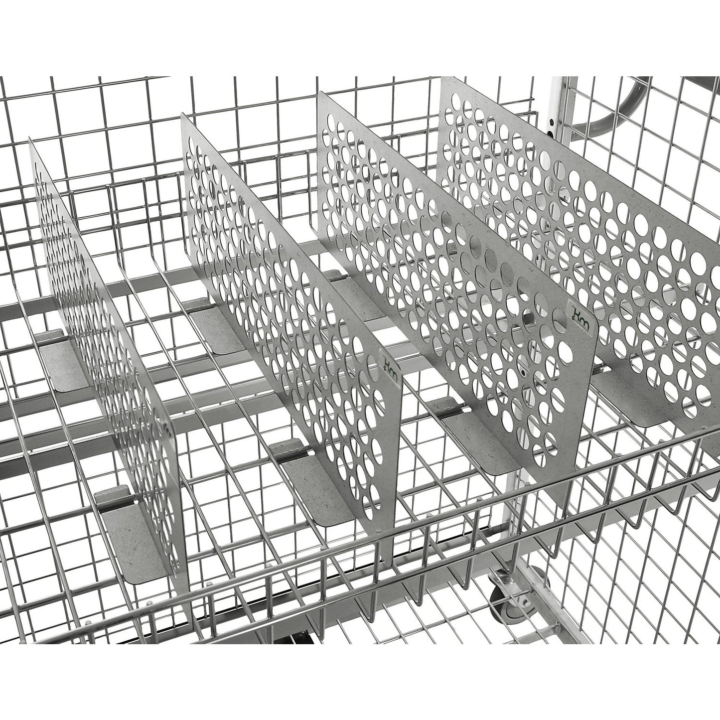 Mesh shelf divider, made of aluminium-zinc sheet, weight 0.79 kg.