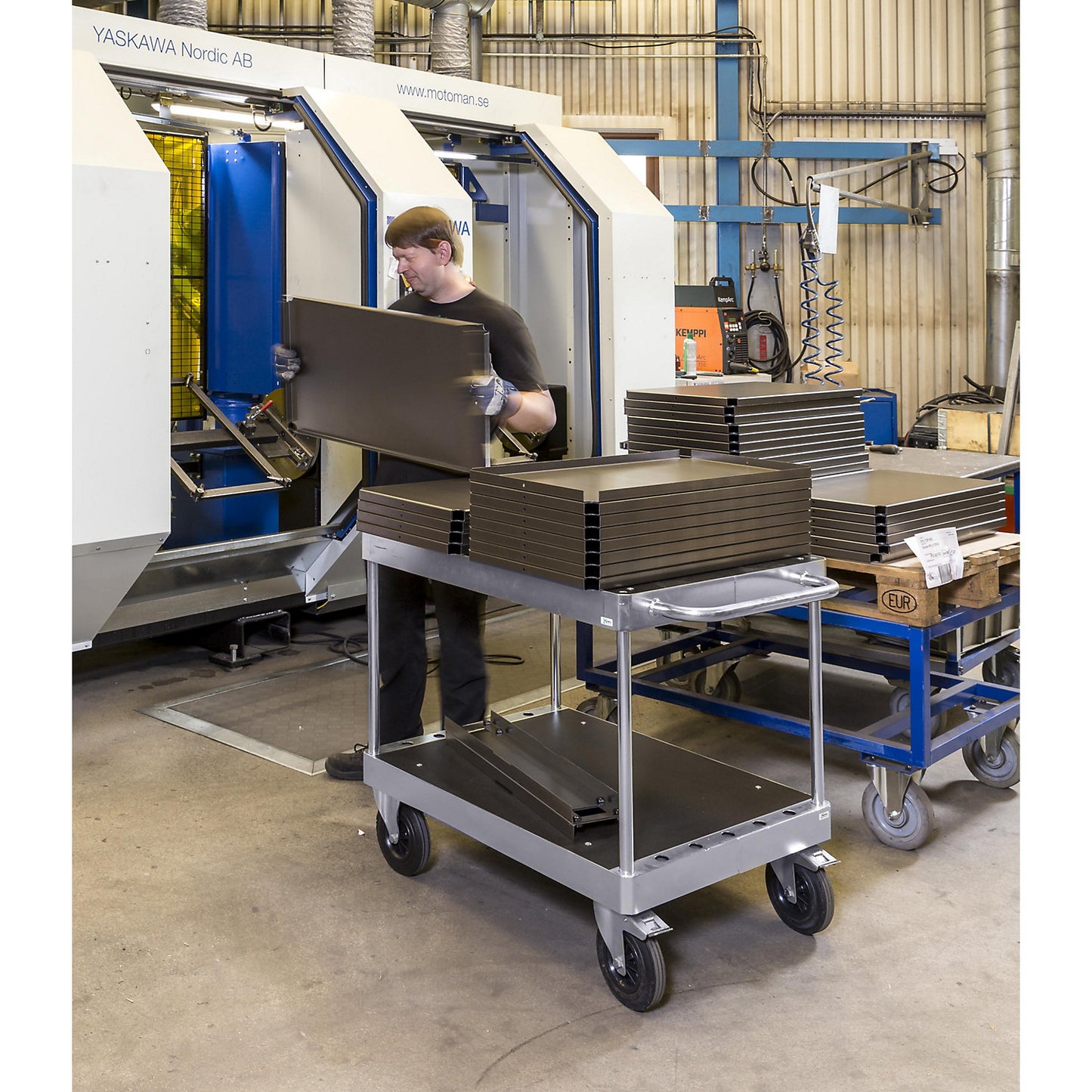JUMBO zinc plated workshop trolley, LxWxH 1035 x 600 x 920 mm, with stops.