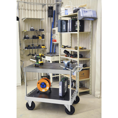 JUMBO zinc plated workshop trolley, LxWxH 1335 x 800 x 300 mm, without stops.