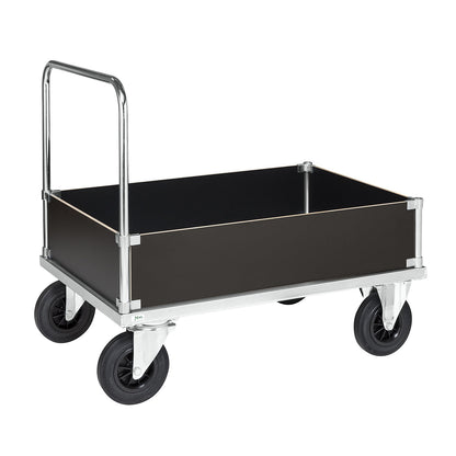 Platform truck max. load 500 kg, with 4 low side panels, LxWxH 1200 x 800 x 900 mm, without stop.