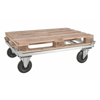 Pallet dolly, zinc plated, height 355 mm, without stops.
