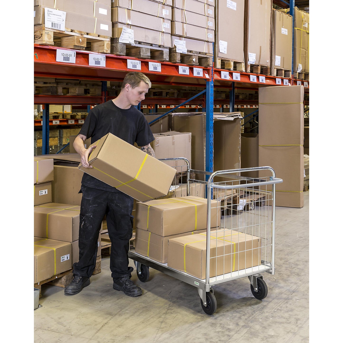 Zinc plated parcel trolley, HxWxD 1025 x 1190 x 650 mm, with stops.