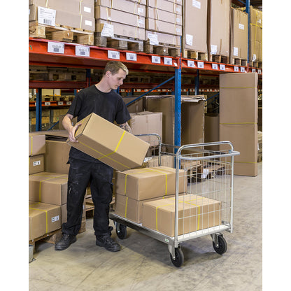 Zinc plated parcel trolley, HxWxD 1025 x 1190 x 650 mm, with stops.