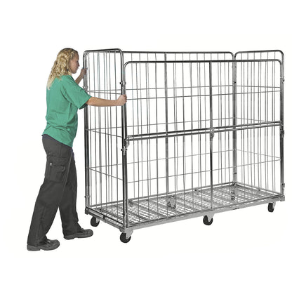 XXL 4-sided roll container, folding long side, without wheel stops.