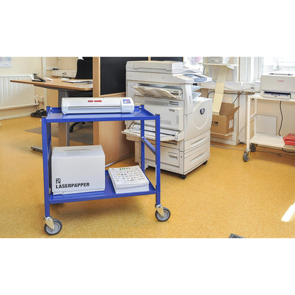 Table trolley with 2 shelves, 4 swivel castors, yellow.