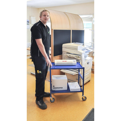 Table trolley with 2 shelves, 4 swivel castors, electrolytically zinc plated.