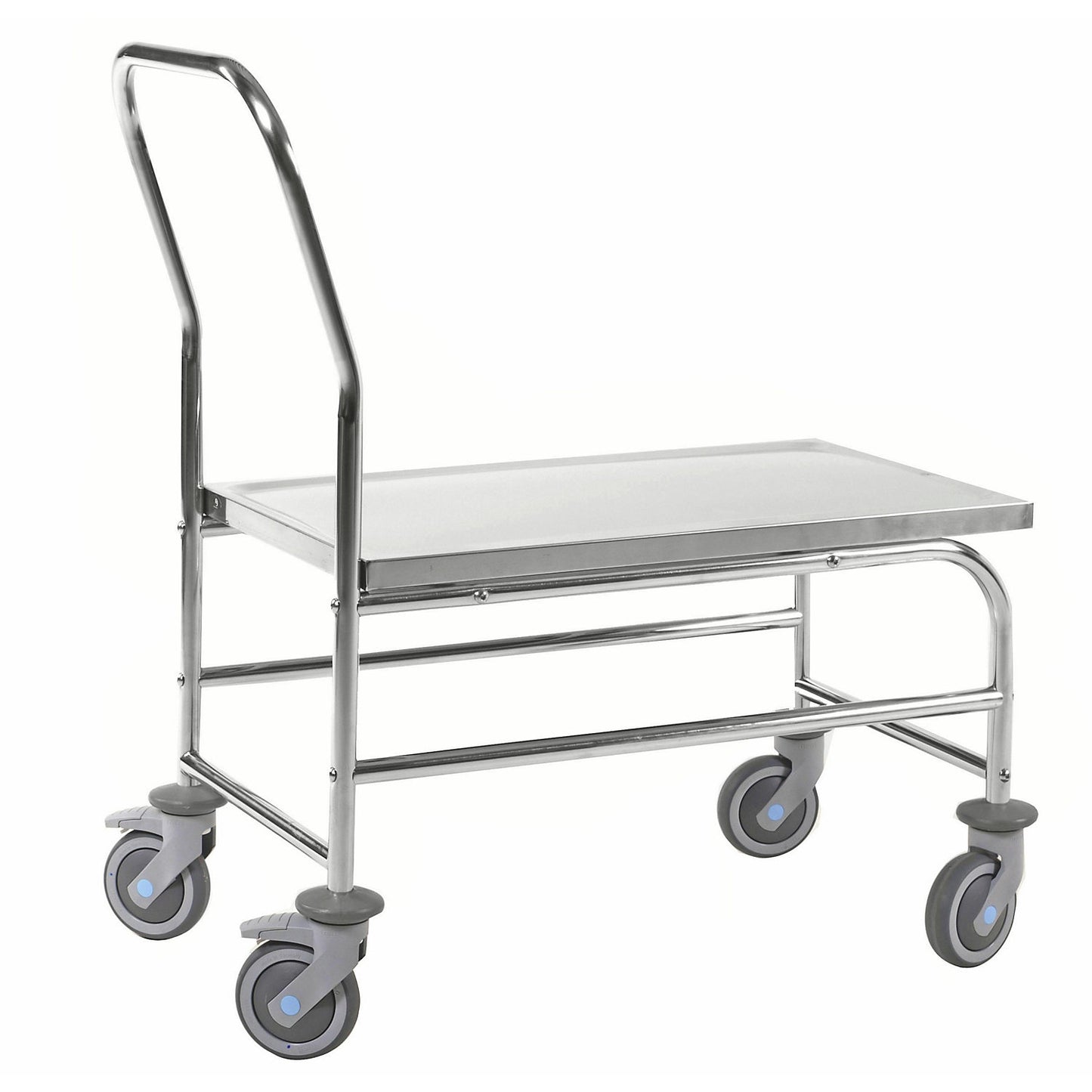 Stainless steel platform truck, max. load 100 kg, LxWxH 880 x 500 x 965 mm.