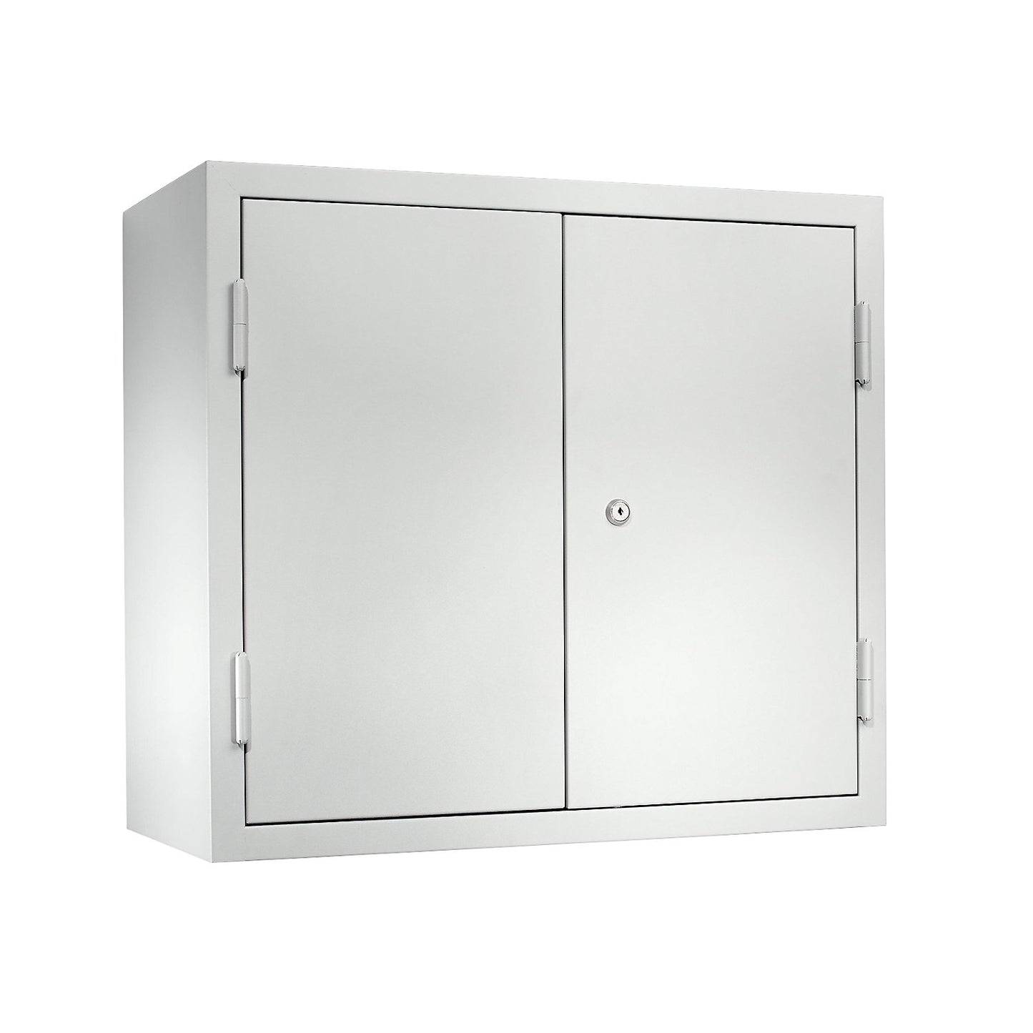 Wall mounted cupboard for the workshop, HxWxD 600 x 650 x 320 mm, solid panel doors, light grey RAL 7035.