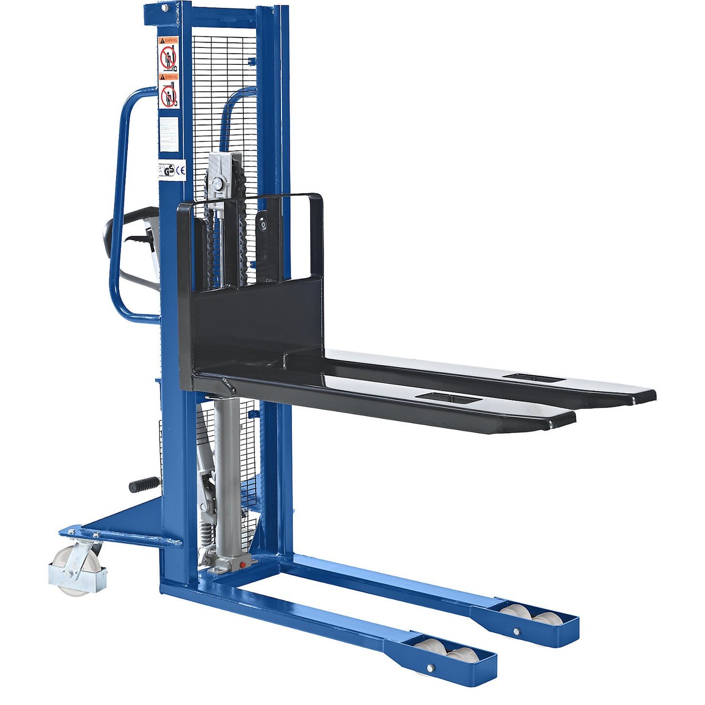 High lift stacker, lifting range 90 - 1200 mm, max. load 1100 kg, overall height 1720 mm.