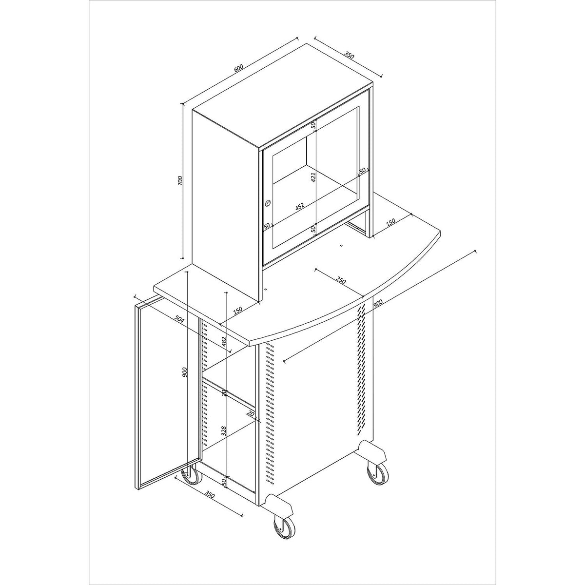 Computer cupboard, with worktop, light grey / gentian blue.