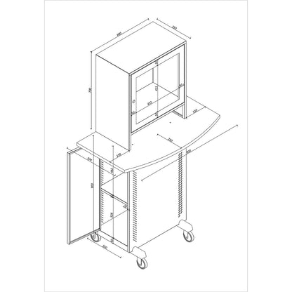 Computer cupboard, with worktop, blue grey.