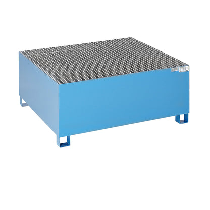 Steel sump tray for IBC/CTC tank containers, for 1 x 1000 l container / 4 x 200 l vertical drums, powder coated, blue RAL 5012.