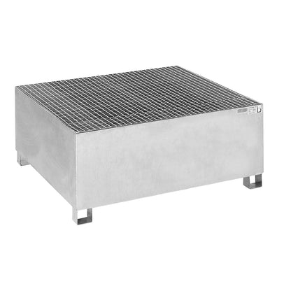 Steel sump tray for IBC/CTC tank containers, for 1 x 1000 l container / 4 x 200 l vertical drums, hot dip galvanised.
