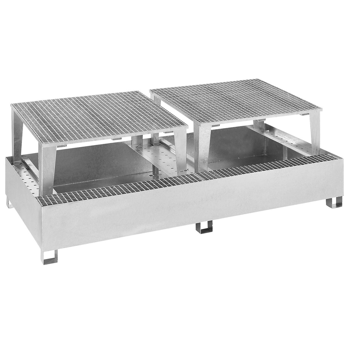 Steel sump tray for IBC/CTC tank containers, for 2 x 1000 l containers, 2 filling attachments, hot dip galvanised.