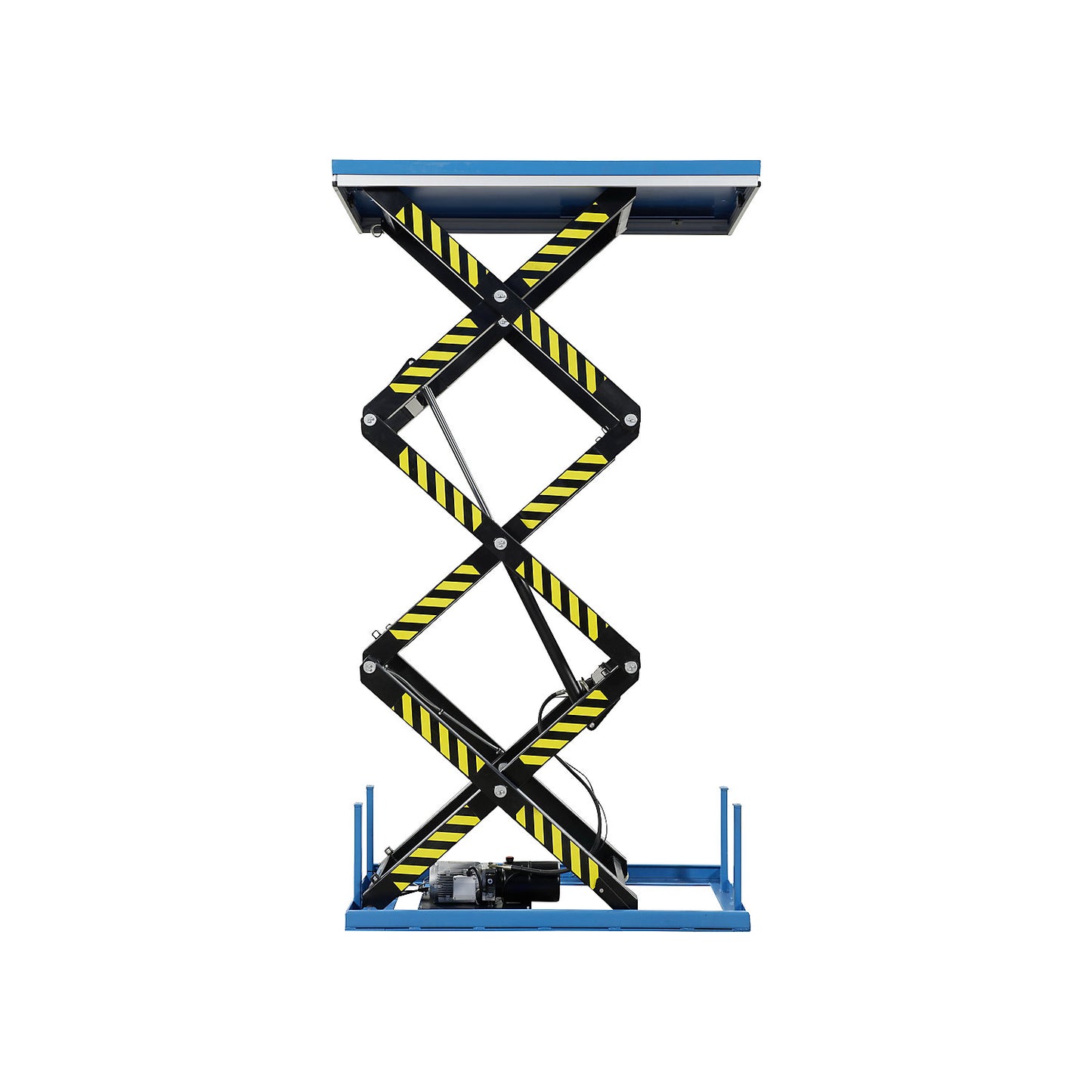 Triple scissor lift table, platform LxW 1700 x 1000 mm, max. load 2000 kg, operating voltage 400 V.