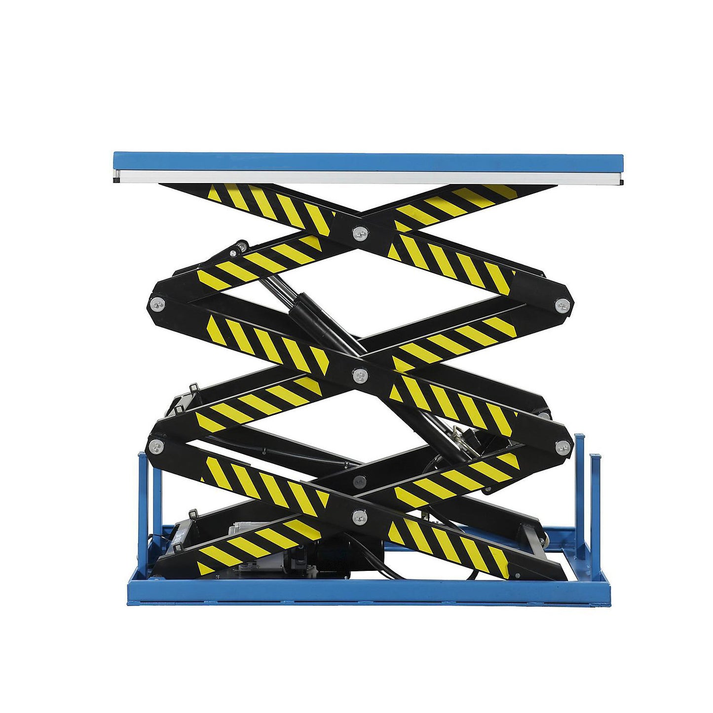 Triple scissor lift table, platform LxW 1700 x 1000 mm, max. load 2000 kg, operating voltage 400 V.