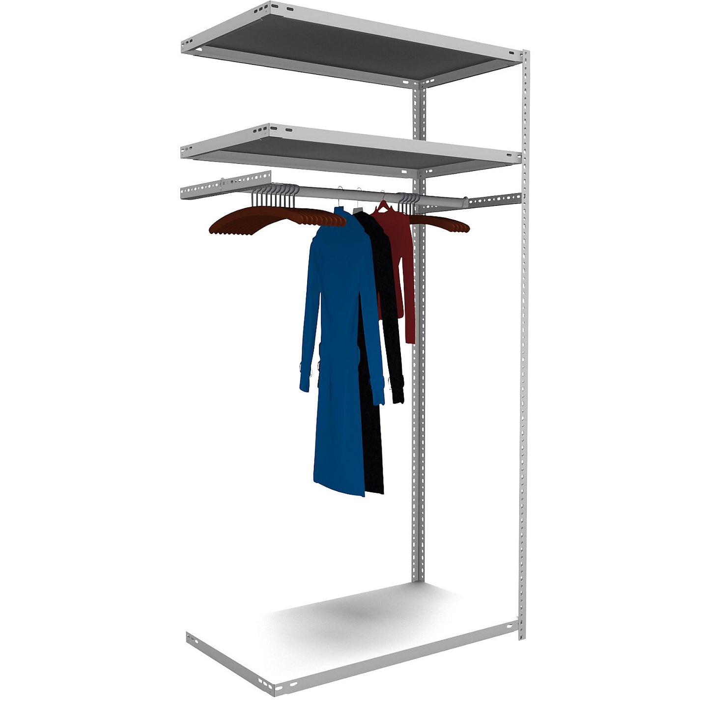 Bolt-together cloakroom shelving system, HxWxD 2000 x 1000 x 600 mm, extension shelf unit.