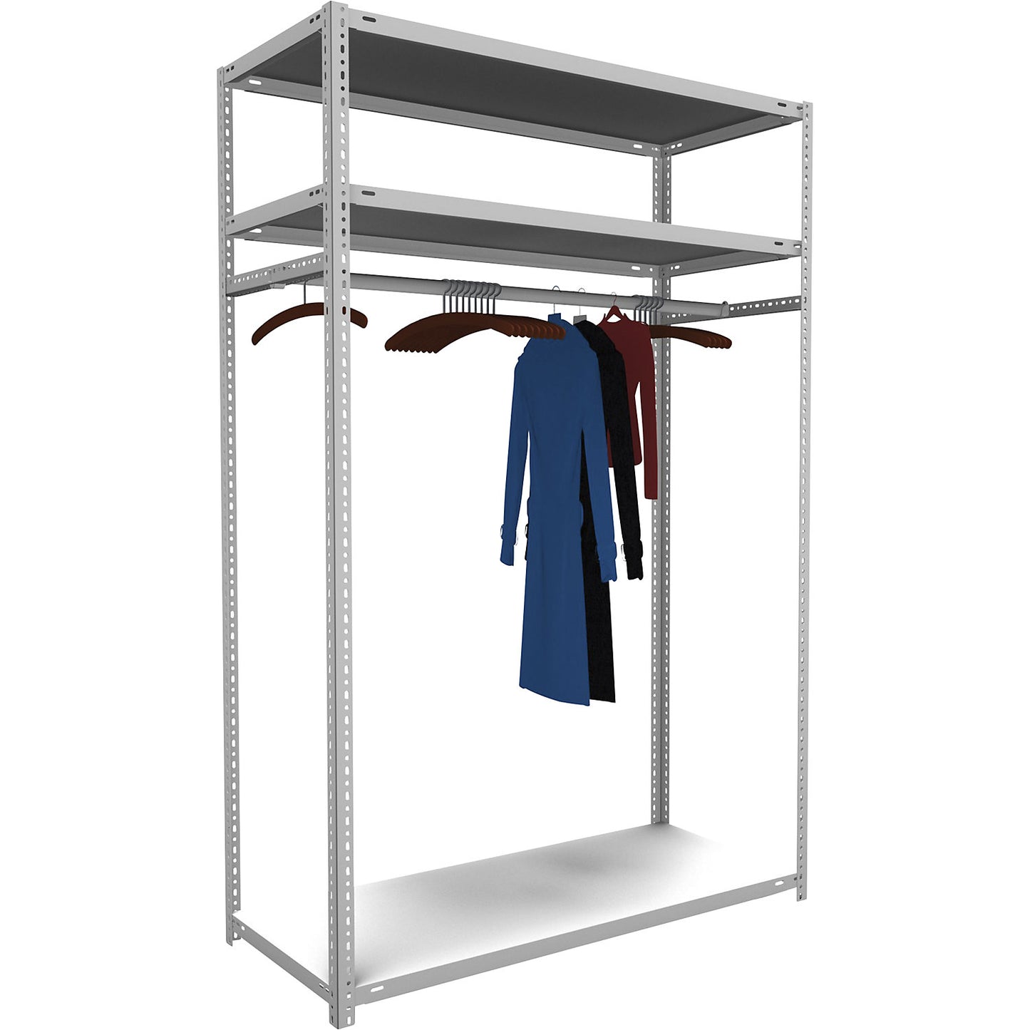 Bolt-together cloakroom shelving system, HxWxD 2000 x 1300 x 600 mm, standard shelf unit.