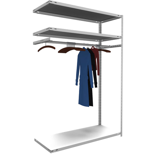 Bolt-together cloakroom shelving system, HxWxD 2000 x 1300 x 600 mm, extension shelf unit.