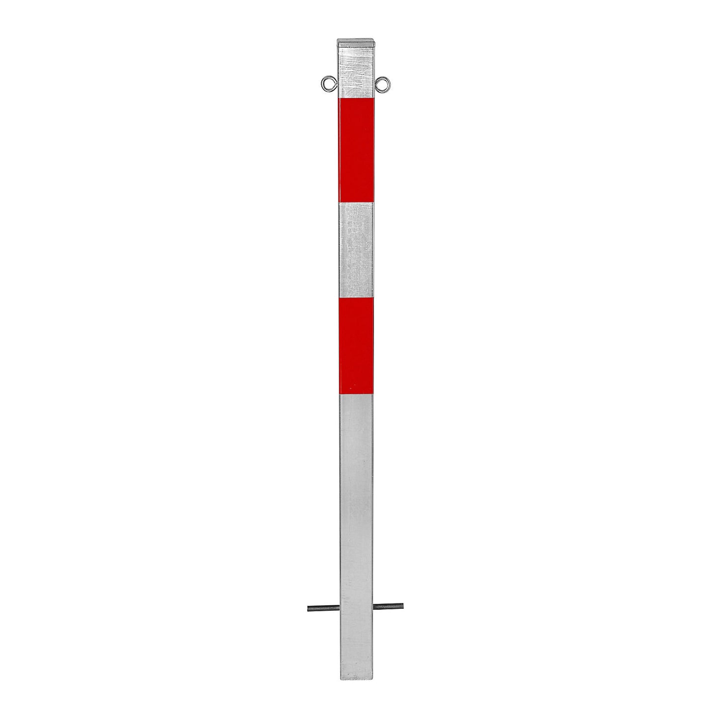 Bollard Morion, for setting in concrete, 70 x 70 mm, hot dip galvanised / reflective red, 2 eyelets.