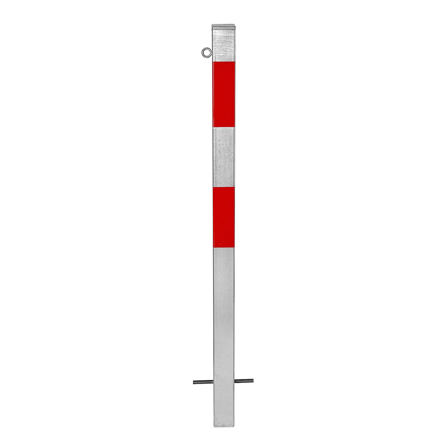 Bollard Morion, for setting in concrete, 70 x 70 mm, hot dip galvanised / reflective red, 1 eyelet.