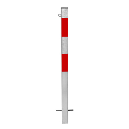 Bollard Morion, for setting in concrete, 70 x 70 mm, hot dip galvanised / reflective red, 1 eyelet.