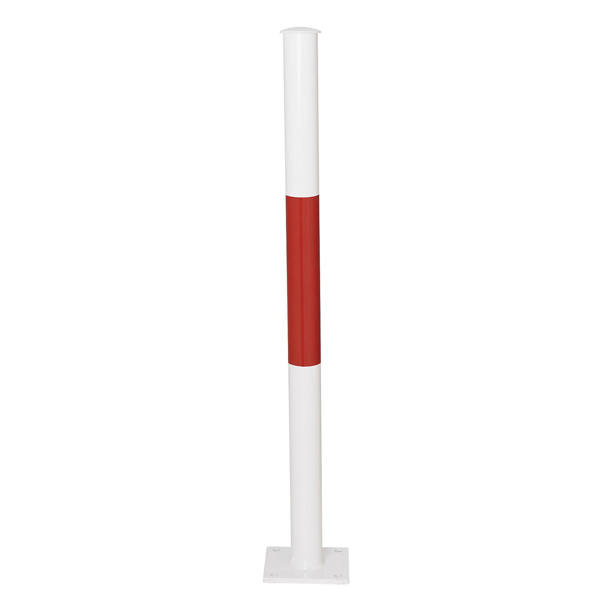 Railing system, upright with base plate, red/white.