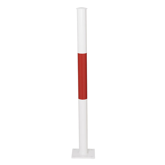 Railing system, upright with base plate, red/white.