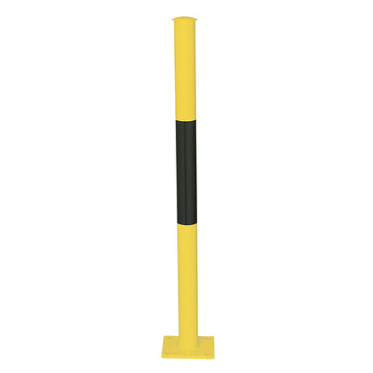 Railing system, upright with base plate, yellow/black.