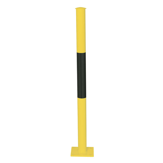 Railing system, upright with base plate, yellow/black.