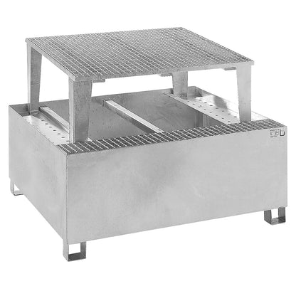 Steel sump tray for IBC/CTC tank containers, for 1 x 1000 l container, hot dip galvanised.