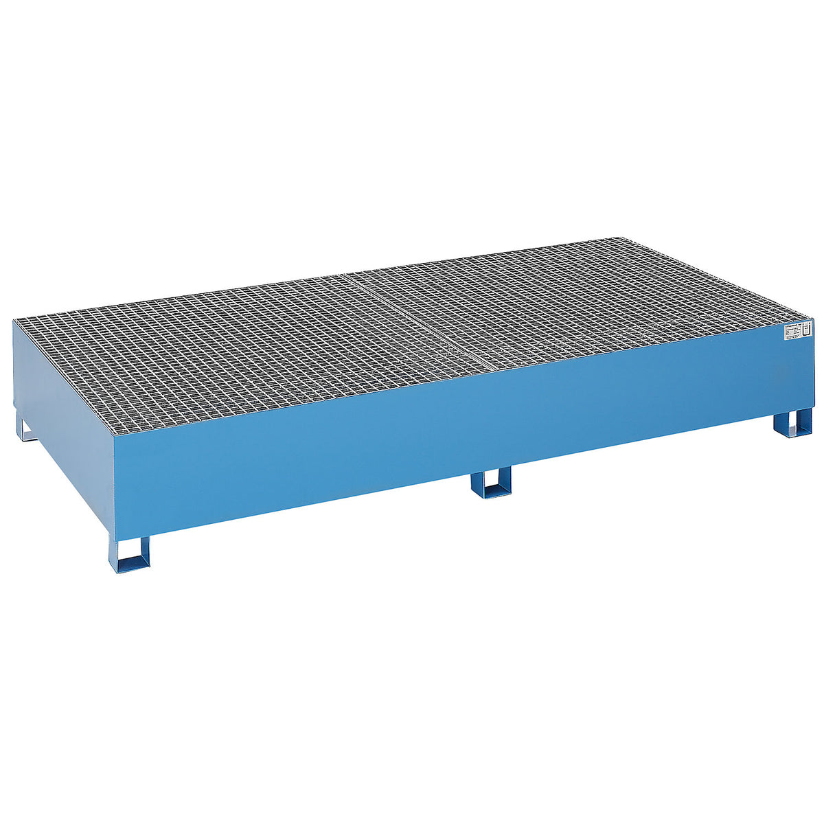Steel sump tray for IBC/CTC tank containers, for 2 x 1000 l containers / 8 x 200 l vertical drums, powder coated, blue RAL 5012.