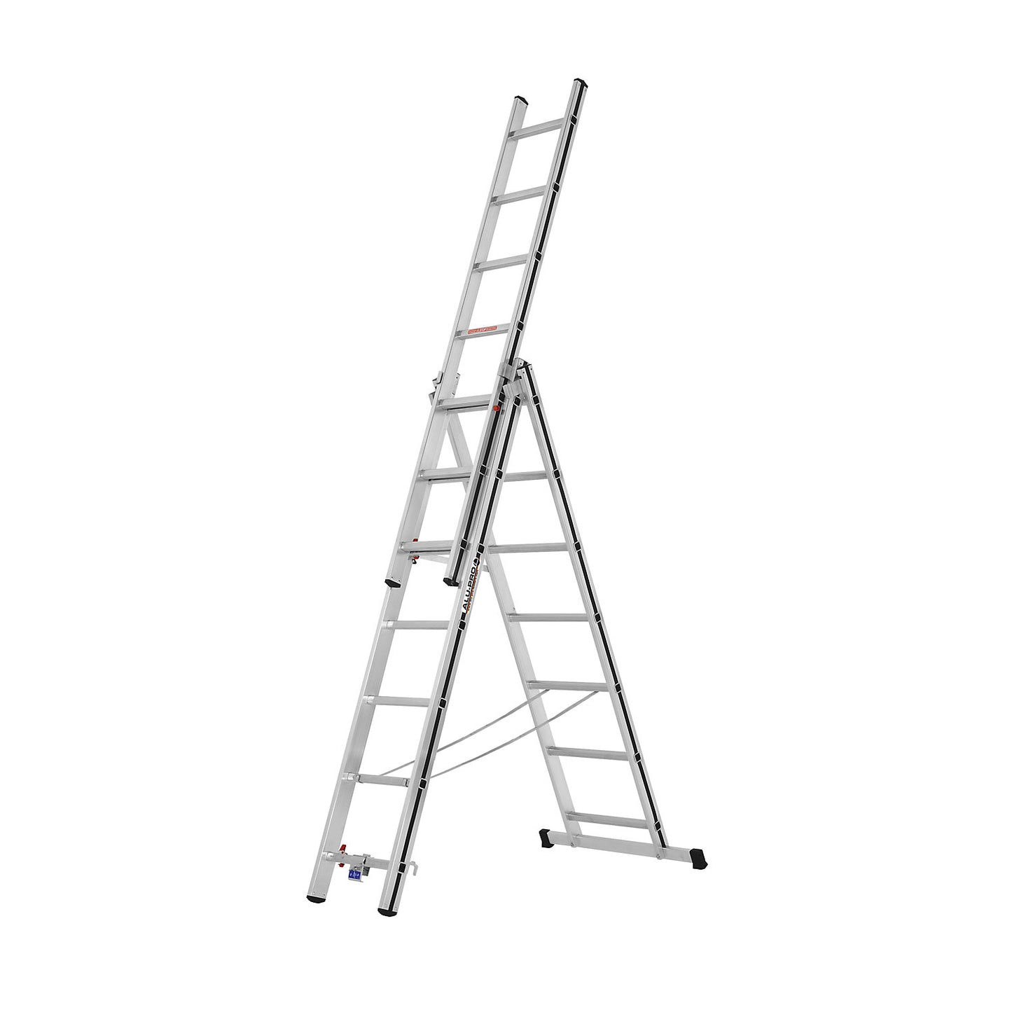 Aluminium multi-purpose ladder, entry level model, 3 x 7 rungs, max. working height 5.10 m.