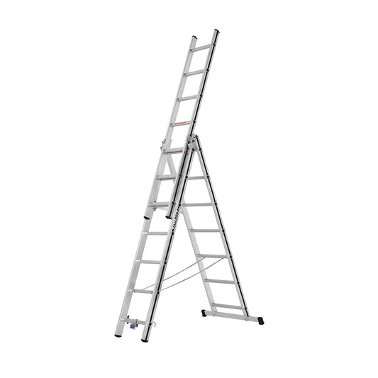 Aluminium multi-purpose ladder, entry level model, 3 x 7 rungs, max. working height 5.10 m.