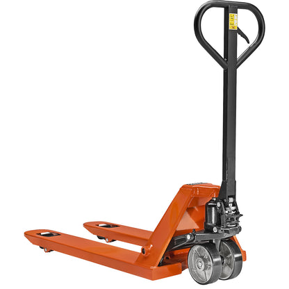 Hand pallet truck, max. load 2500 kg, polyurethane fork rollers, single.